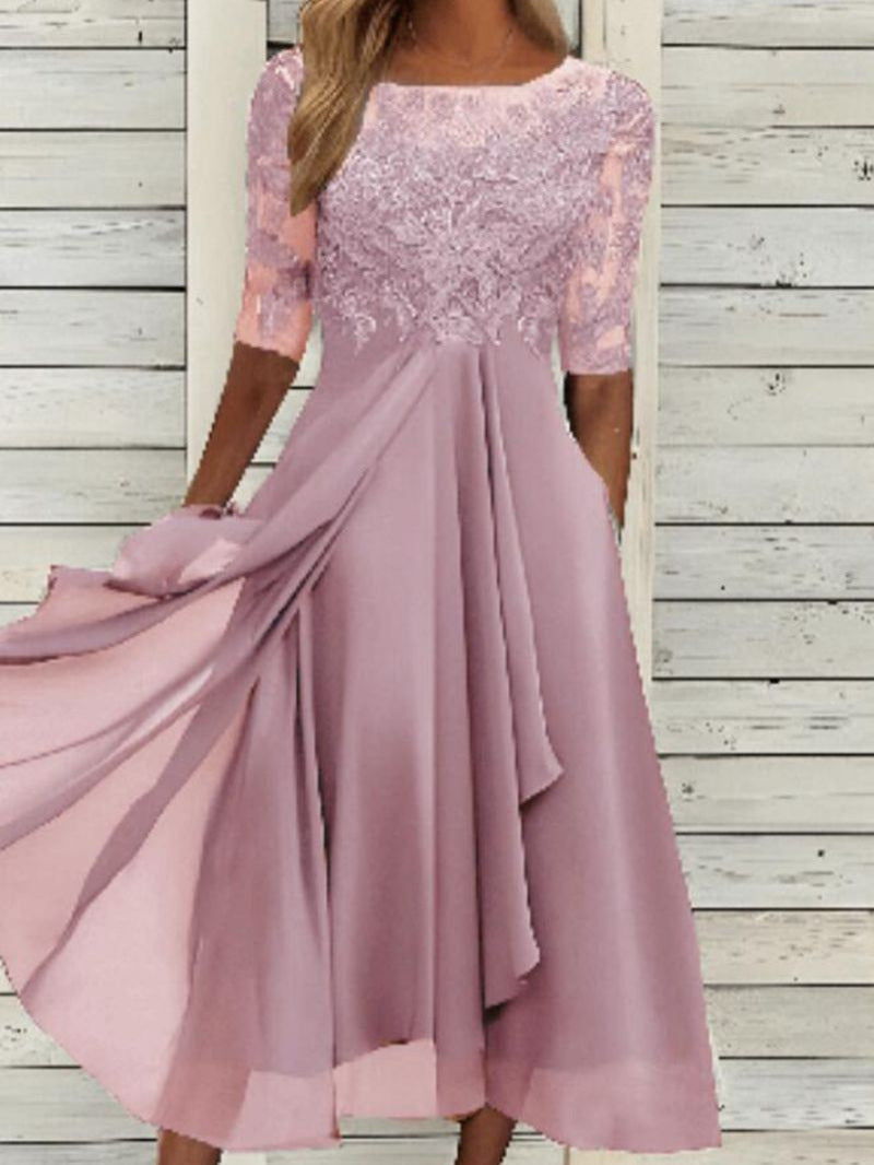 Sydney | Womens Wedding Guest Bridesmaid Cocktail Lace Chiffon Midi Dress