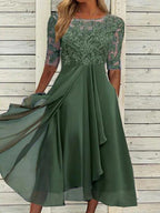Sydney | Womens Wedding Guest Bridesmaid Cocktail Lace Chiffon Midi Dress