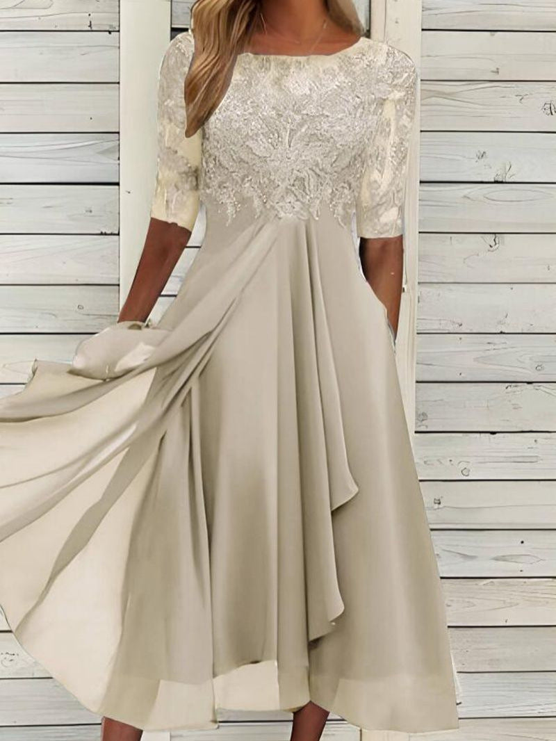 Sydney | Womens Wedding Guest Bridesmaid Cocktail Lace Chiffon Midi Dress