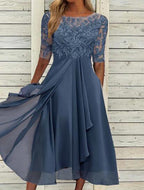 Sydney | Womens Wedding Guest Bridesmaid Cocktail Lace Chiffon Midi Dress
