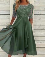 Sydney | Womens Wedding Guest Bridesmaid Cocktail Lace Chiffon Midi Dress