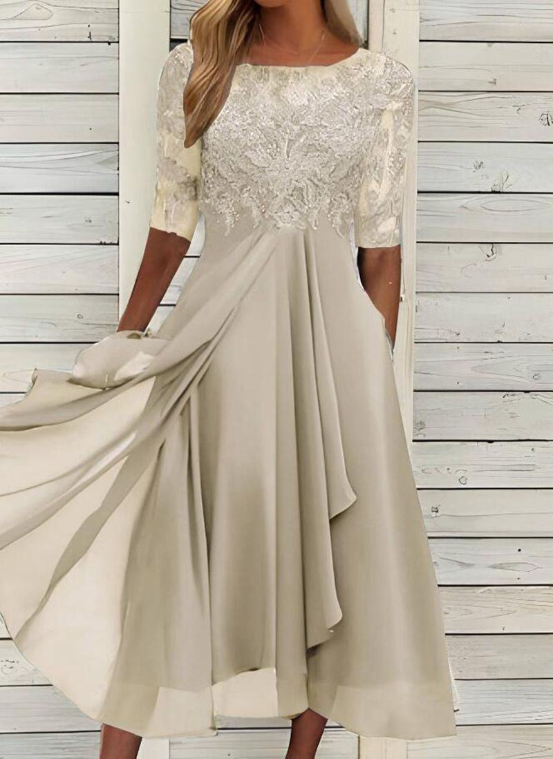 Sydney | Womens Wedding Guest Bridesmaid Cocktail Lace Chiffon Midi Dress