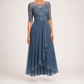 Sydney | Womens Wedding Guest Bridesmaid Cocktail Lace Chiffon Midi Dress, Blue