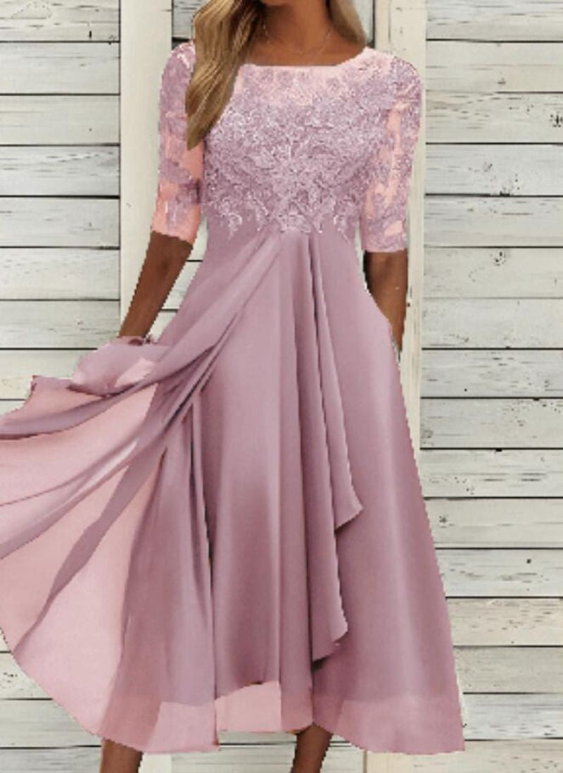 Sydney | Womens Wedding Guest Bridesmaid Cocktail Lace Chiffon Midi Dress