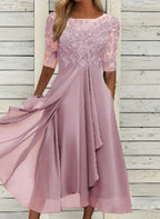 Sydney | Womens Wedding Guest Bridesmaid Cocktail Lace Chiffon Midi Dress