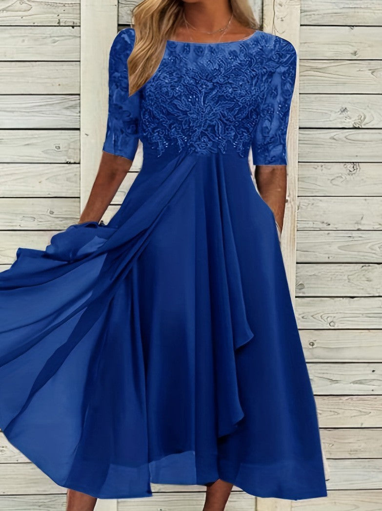 Sydney | Womens Wedding Guest Bridesmaid Cocktail Lace Chiffon Midi Dress