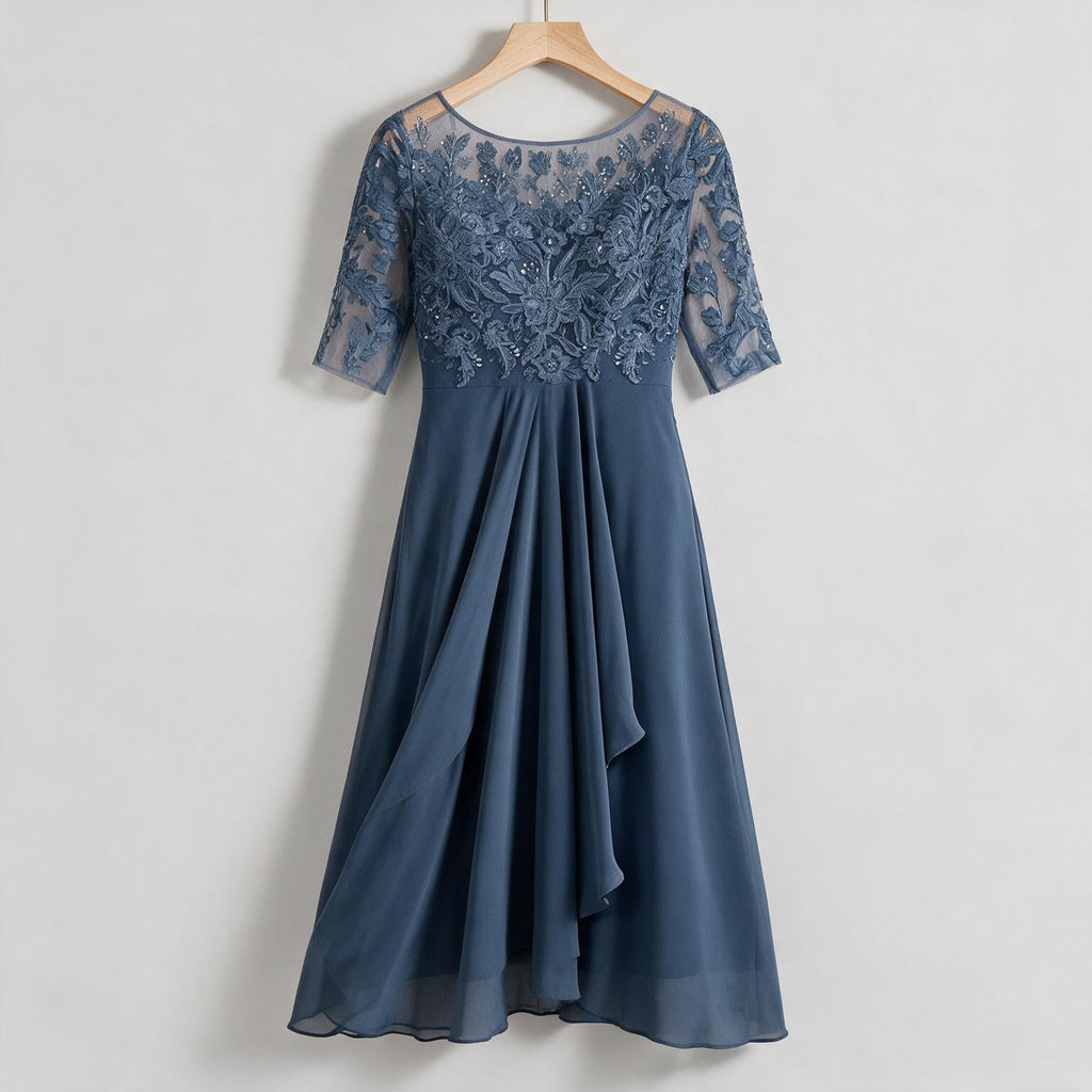 Sydney | Womens Wedding Guest Bridesmaid Cocktail Lace Chiffon Midi Dress