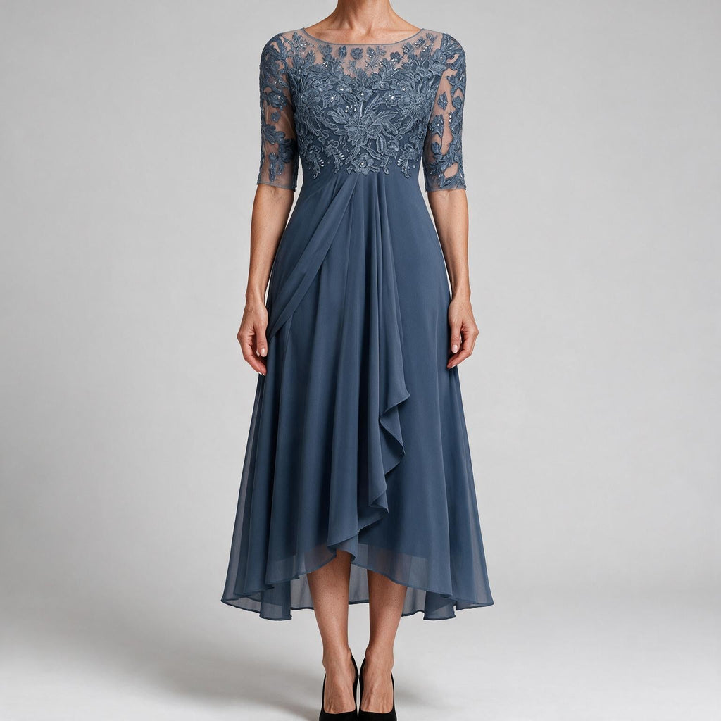 Sydney | Womens Wedding Guest Bridesmaid Cocktail Lace Chiffon Midi Dress