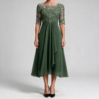Sydney | Womens Wedding Guest Bridesmaid Cocktail Lace Chiffon Midi Dress