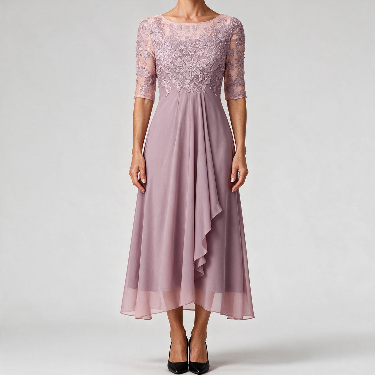 Sydney | Womens Wedding Guest Bridesmaid Cocktail Lace Chiffon Midi Dress