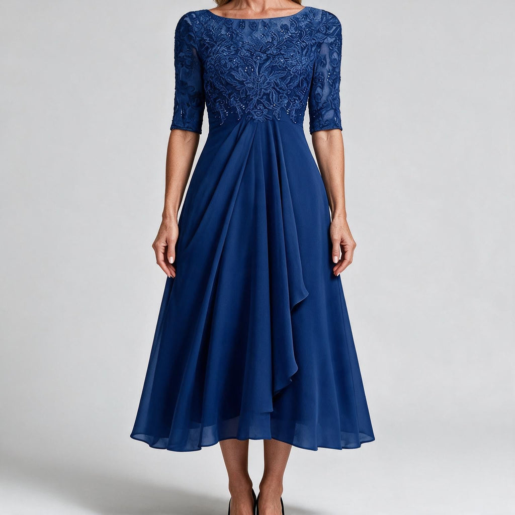 Sydney | Womens Wedding Guest Bridesmaid Cocktail Lace Chiffon Midi Dress