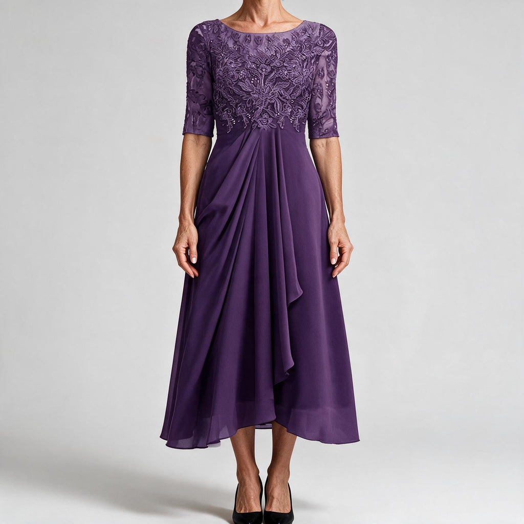 Sydney | Womens Wedding Guest Bridesmaid Cocktail Lace Chiffon Midi Dress
