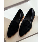 Sylvana | Womens Chunky Heel Pointed Toe Court On Black Brown Suede Shoes - 2