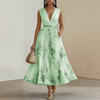 Sylvia | Womens Wedding Guest Sleeveless Pleated Printed Summer Maxi Dress