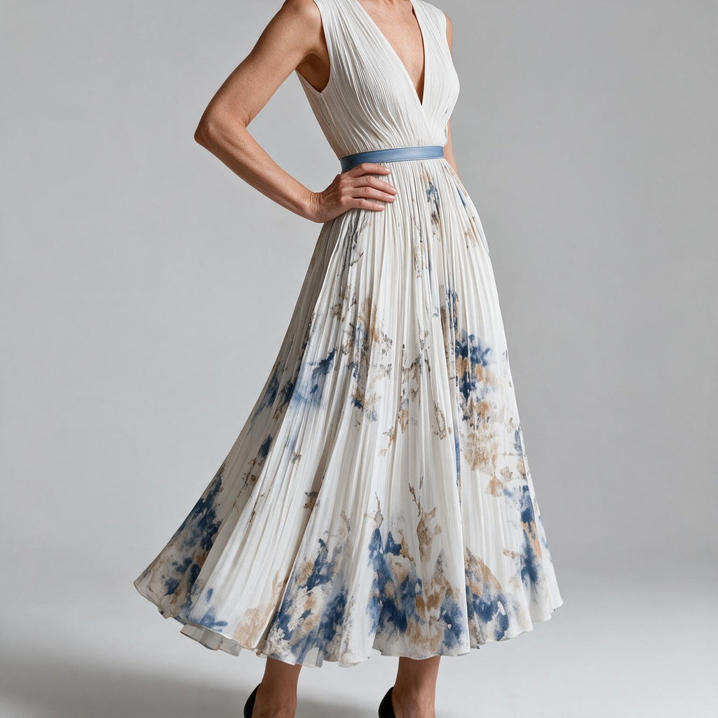 Sylvia | Womens Wedding Guest Sleeveless Pleated Printed Summer Maxi Dress