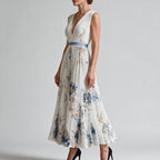 Sylvia | Womens Wedding Guest Sleeveless Pleated Printed Summer Maxi Dress
