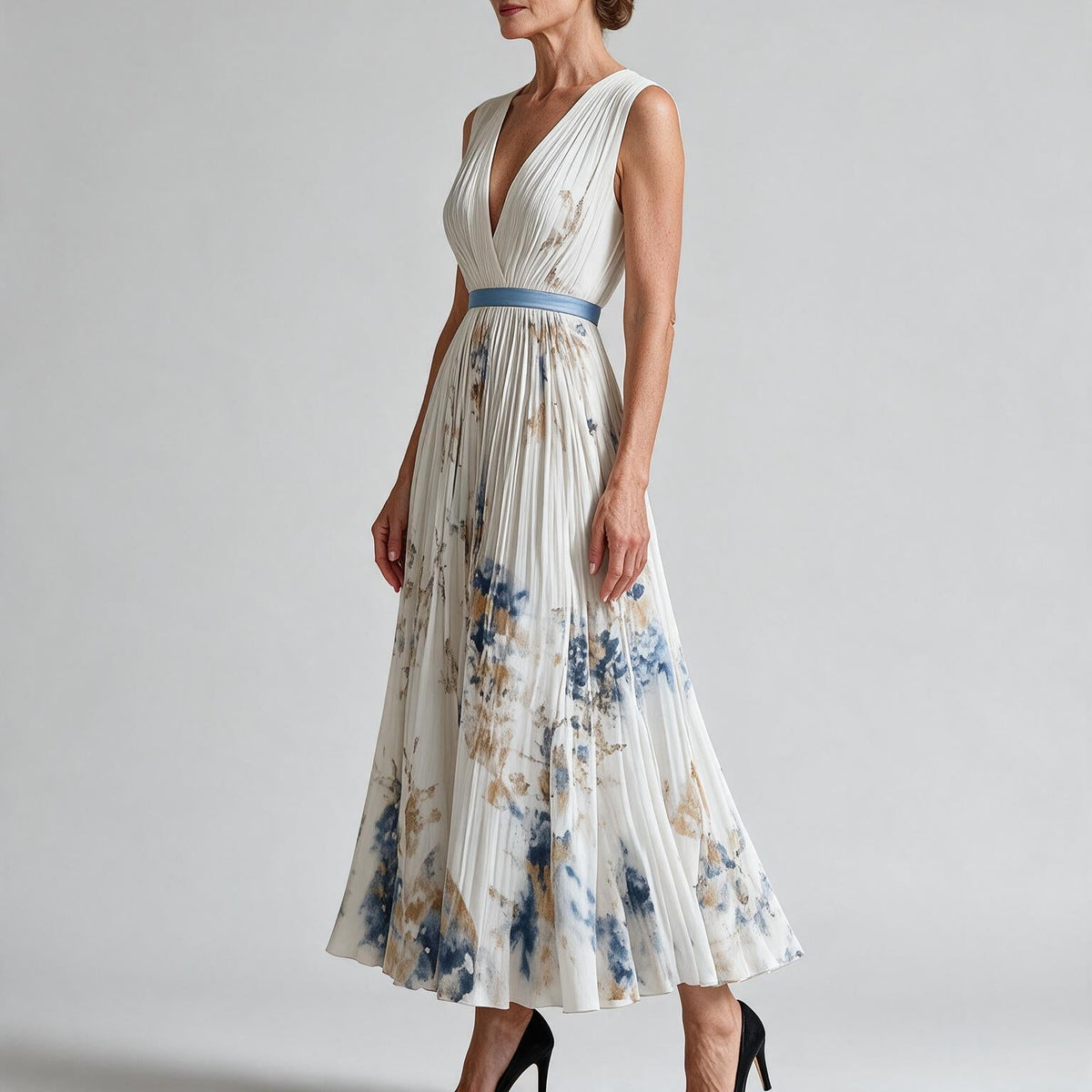 Sylvia | Womens Wedding Guest Sleeveless Pleated Printed Summer Maxi Dress