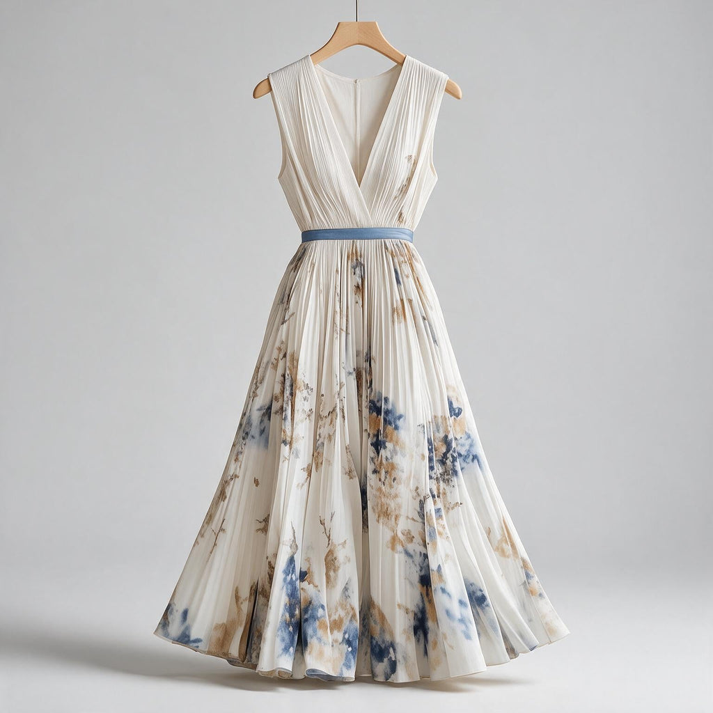 Sylvia | Womens Wedding Guest Sleeveless Pleated Printed Summer Maxi Dress