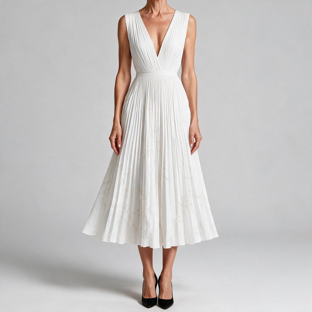 Sylvia | Womens Wedding Guest Sleeveless Pleated Printed Summer Maxi Dress