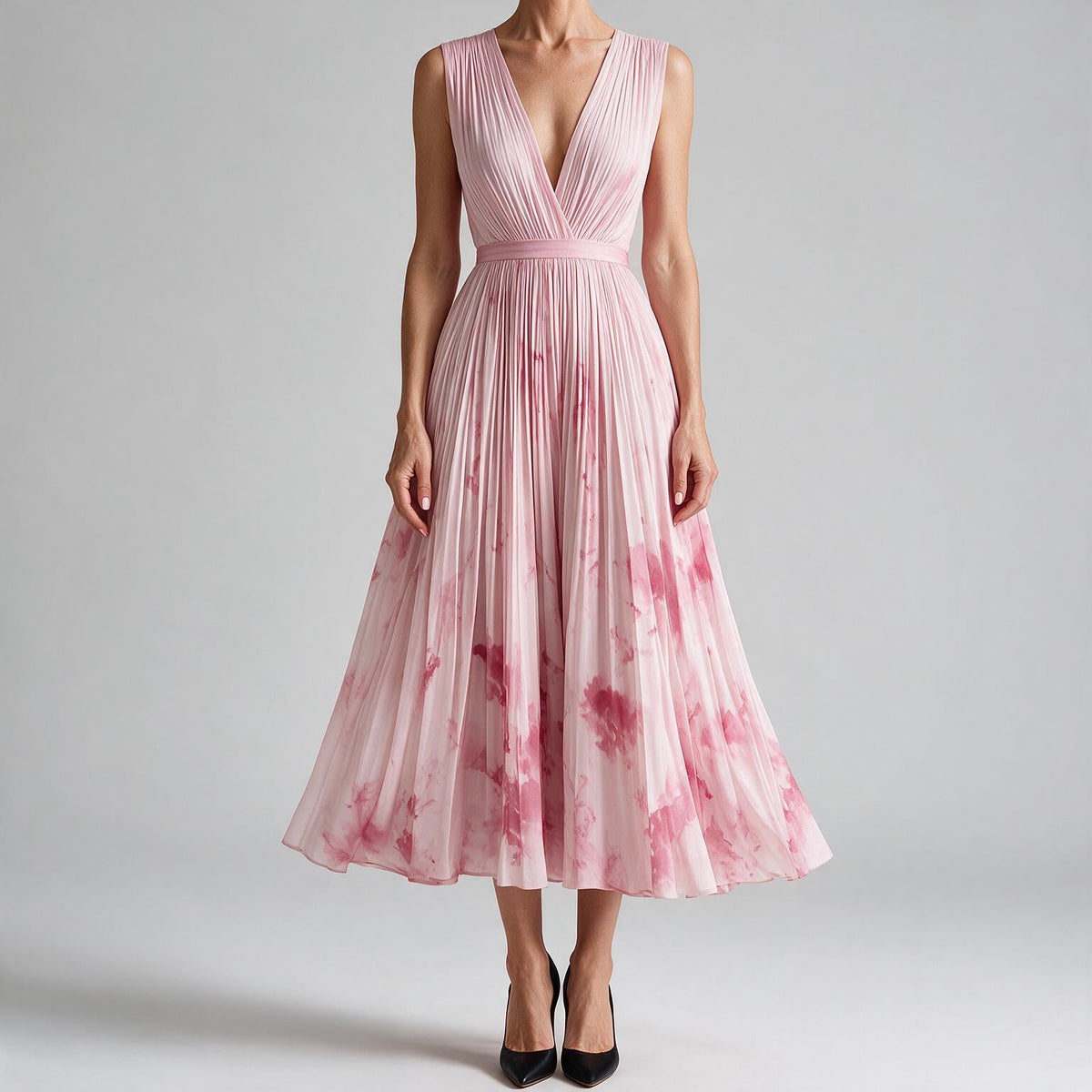 Sylvia | Womens Wedding Guest Sleeveless Pleated Printed Summer Maxi Dress