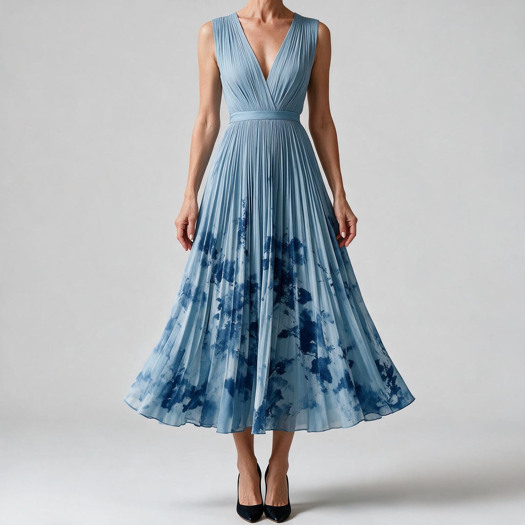 Sylvia | Womens Wedding Guest Sleeveless Pleated Printed Summer Maxi Dress