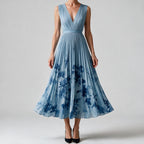 Sylvia | Womens Wedding Guest Sleeveless Pleated Printed Summer Maxi Dress