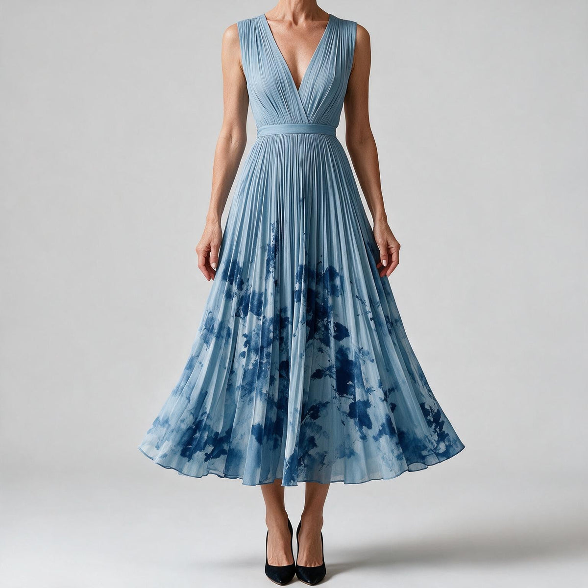 Sylvia | Womens Wedding Guest Sleeveless Pleated Printed Summer Maxi Dress