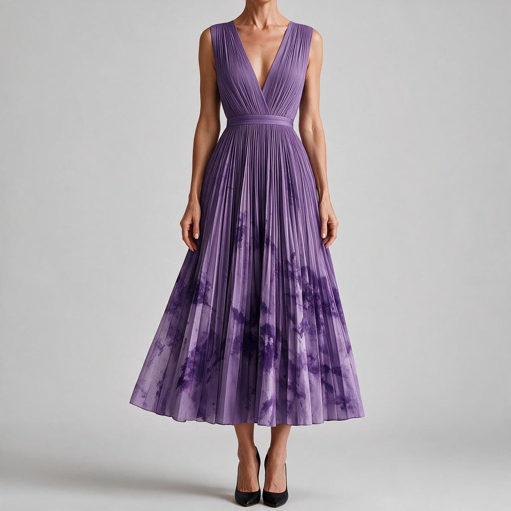 Sylvia | Womens Wedding Guest Sleeveless Pleated Printed Summer Maxi Dress