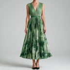 Sylvia | Womens Wedding Guest Sleeveless Pleated Printed Summer Maxi Dress