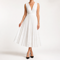 Sylvia | Womens Wedding Guest Sleeveless Pleated Printed Summer Maxi Dress, White