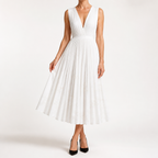 Sylvia | Womens Wedding Guest Sleeveless Pleated Printed Summer Maxi Dress, White