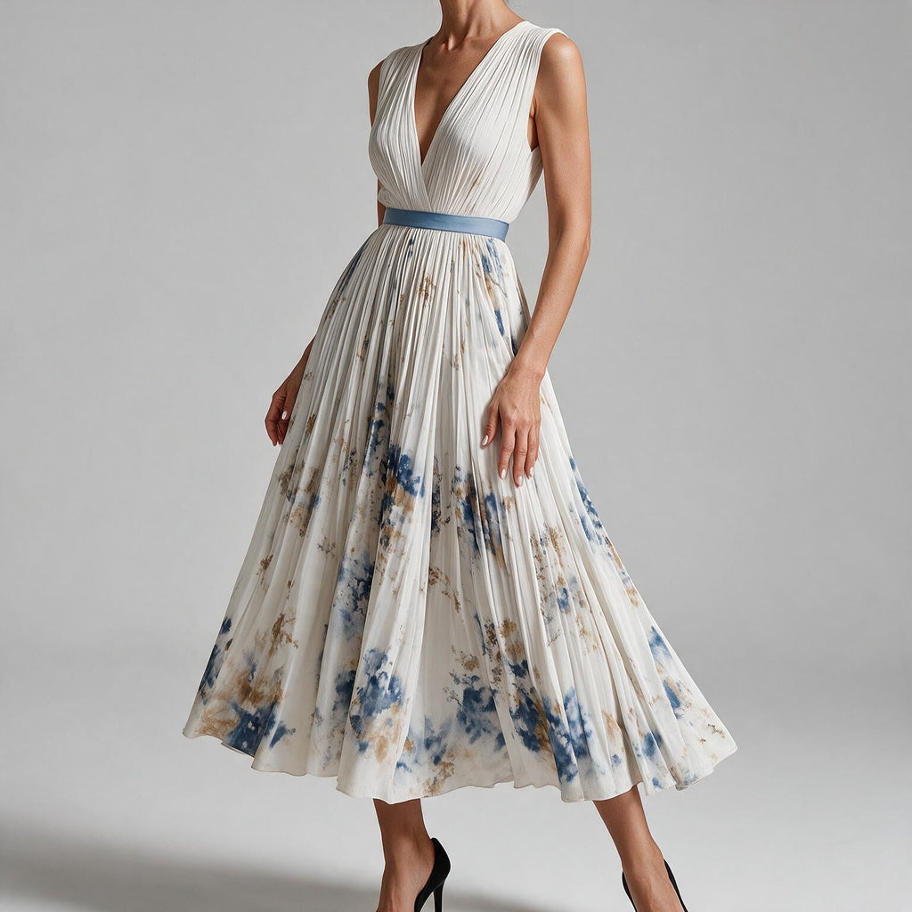 Sylvia | Womens Wedding Guest Sleeveless Pleated Printed Summer Maxi Dress