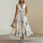Sylvia | Womens Wedding Guest Sleeveless Pleated Printed Summer Maxi Dress