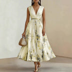 Sylvia | Womens Wedding Guest Sleeveless Pleated Printed Summer Maxi Dress