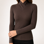 Talia | Womens Half Turtleneck Long Sleeve Ribbed Top, Brown