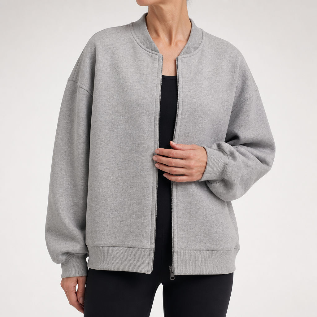 Tamara | Womens Cropped Varsity Baseball Relaxed Fit Fall Bomber Jacket, Heather Grey