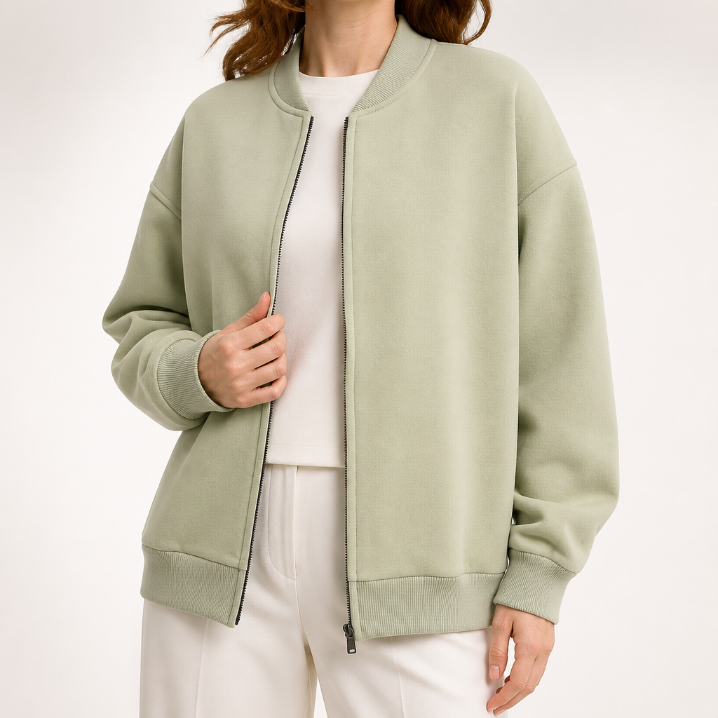 Tamara | Womens Cropped Varsity Baseball Relaxed Fit Fall Bomber Jacket, Green