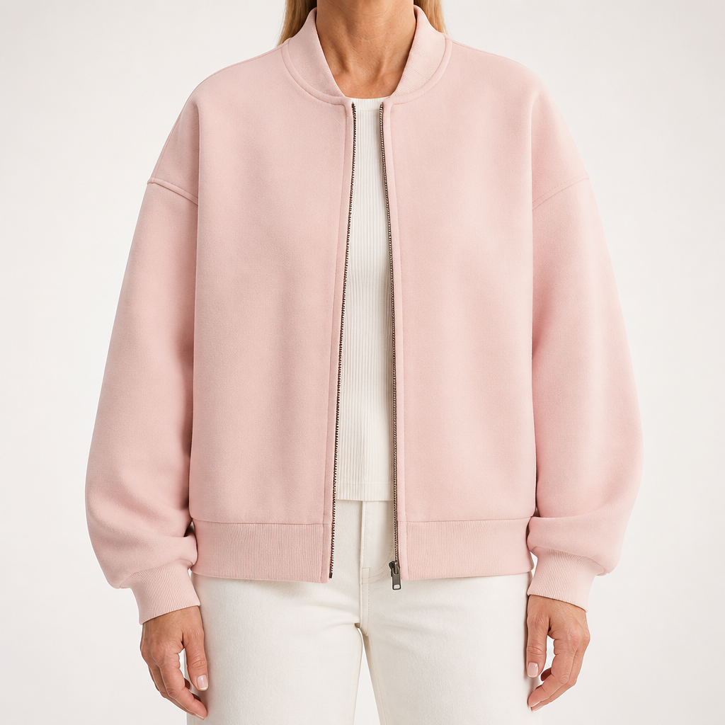 Tamara | Womens Cropped Varsity Baseball Relaxed Fit Fall Bomber Jacket, Pink