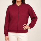 Tamara | Womens Cropped Varsity Baseball Relaxed Fit Fall Bomber Jacket, Wine Red