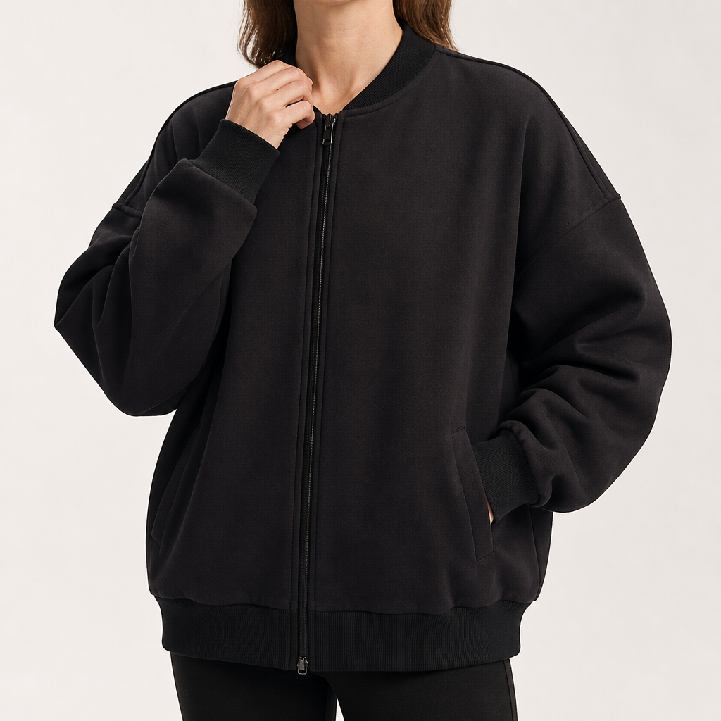 Tamara | Womens Cropped Varsity Baseball Relaxed Fit Fall Bomber Jacket, Black
