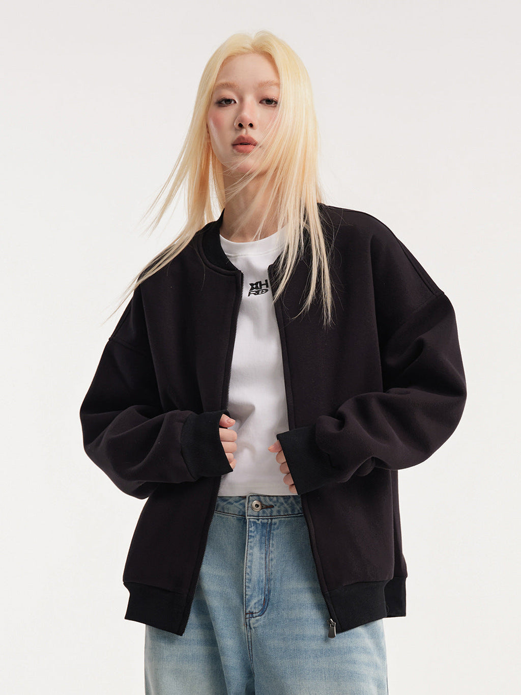 Tamara | Womens Cropped Varsity Baseball Relaxed Fit Fall Bomber Jacket, Black