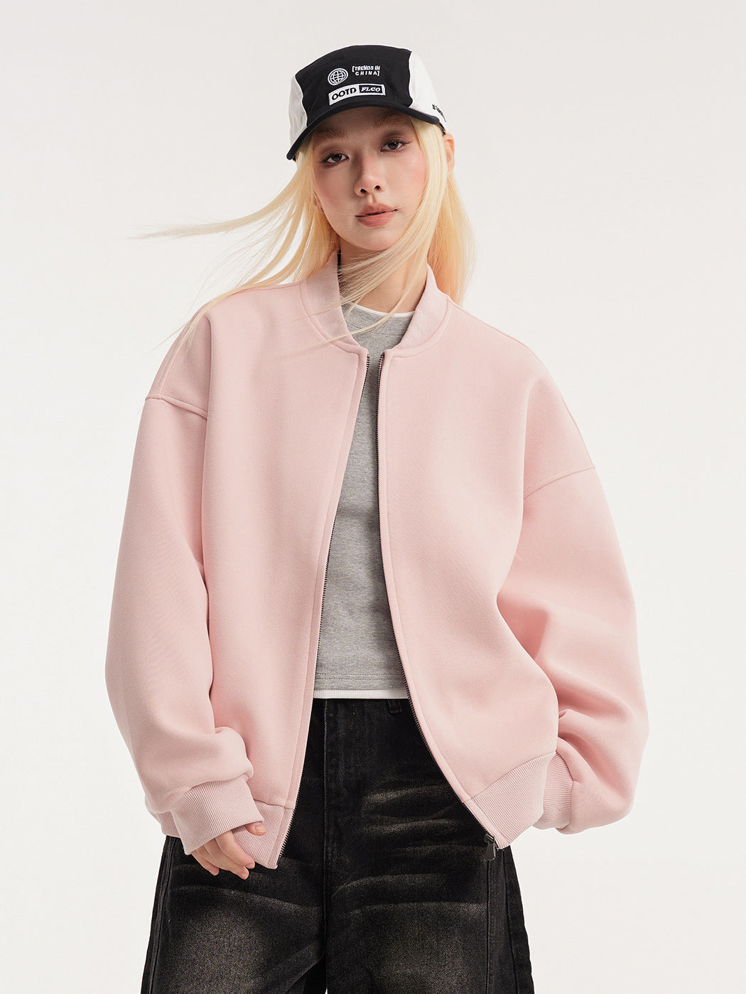 Tamara | Womens Cropped Varsity Baseball Relaxed Fit Fall Bomber Jacket, Pink
