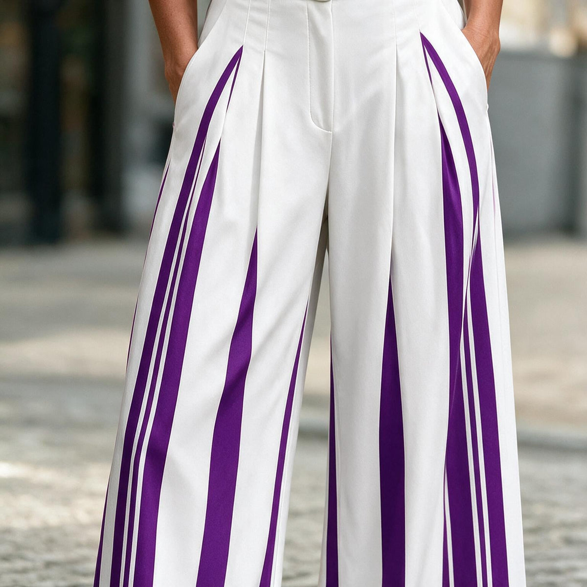 Tamra | Womens High Waisted Wide Leg Striped Pleated Palazzo Dress Pants