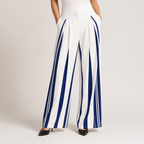 Tamra | Womens High Waisted Wide Leg Striped Pleated Palazzo Dress Pants, Blue