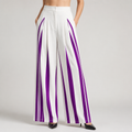 Tamra | Womens High Waisted Wide Leg Striped Pleated Palazzo Dress Pants, Purple