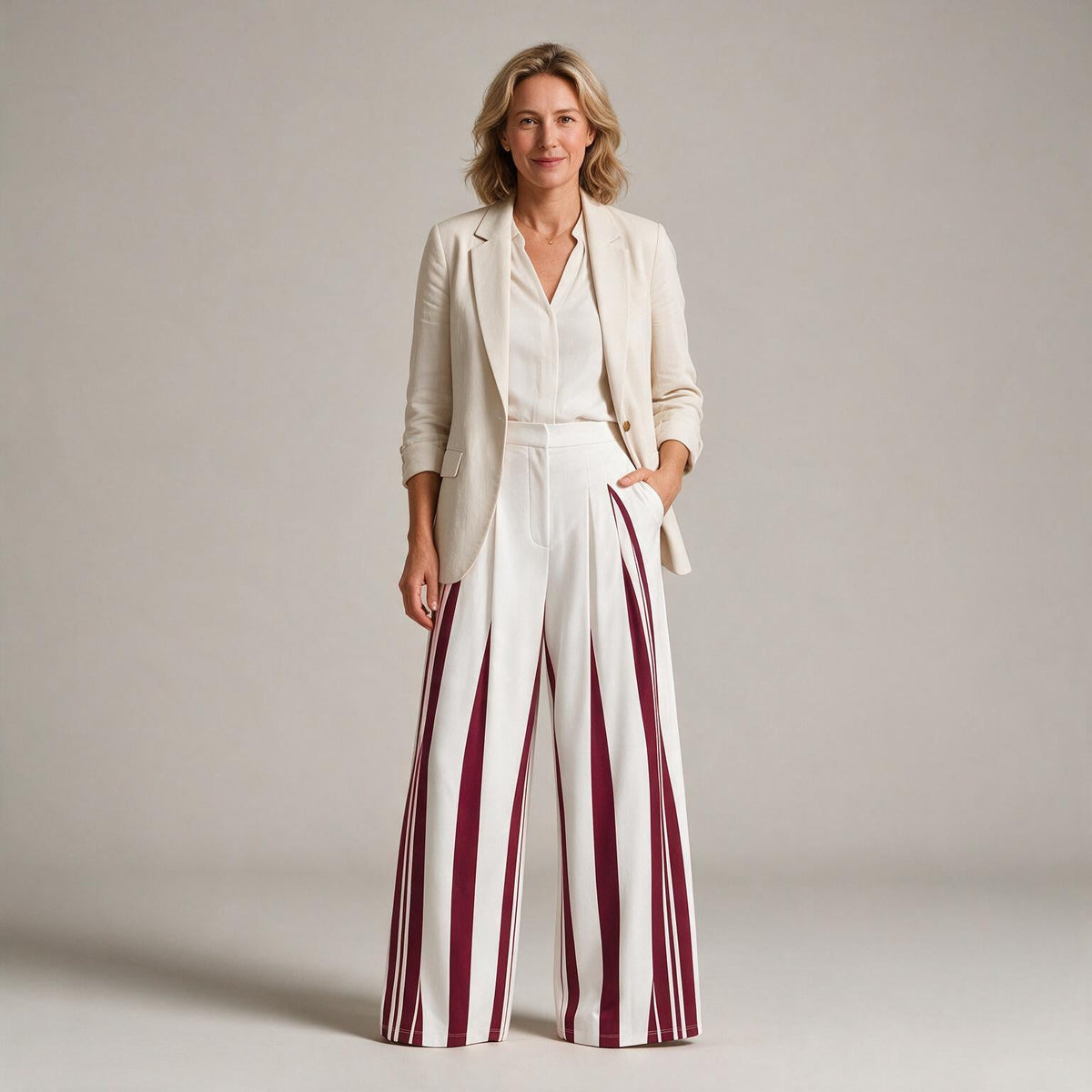 Tamra | Womens High Waisted Wide Leg Striped Pleated Palazzo Dress Pants