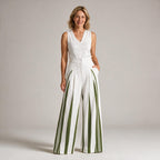 Tamra | Womens High Waisted Wide Leg Striped Pleated Palazzo Dress Pants
