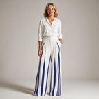 Tamra | Womens High Waisted Wide Leg Striped Pleated Palazzo Dress Pants