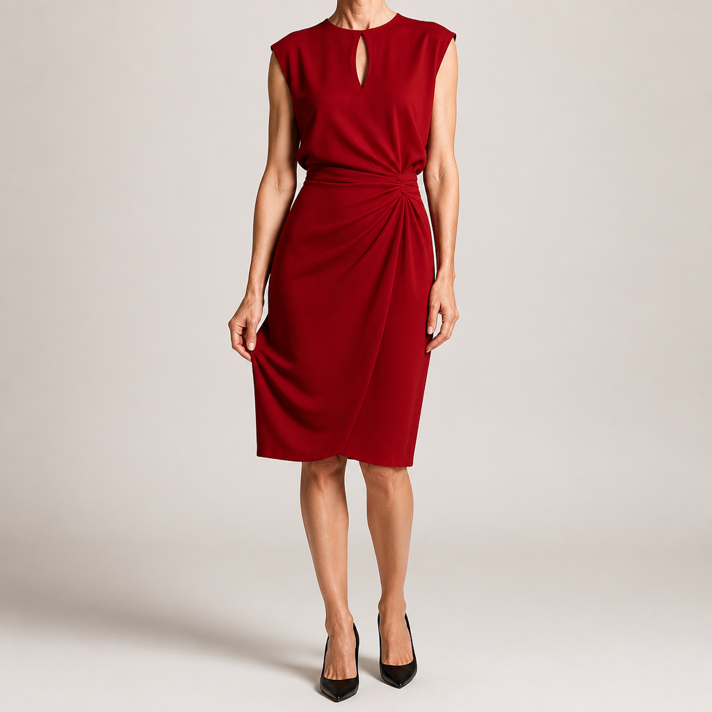 Tanya | Womens Classy Wedding Guest Midi Dress Sleeveless Cut Out Knot Front, Red