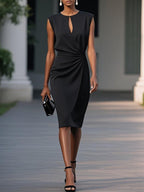 Tanya | Womens Classy Wedding Guest Midi Dress Sleeveless Cut Out Knot Front